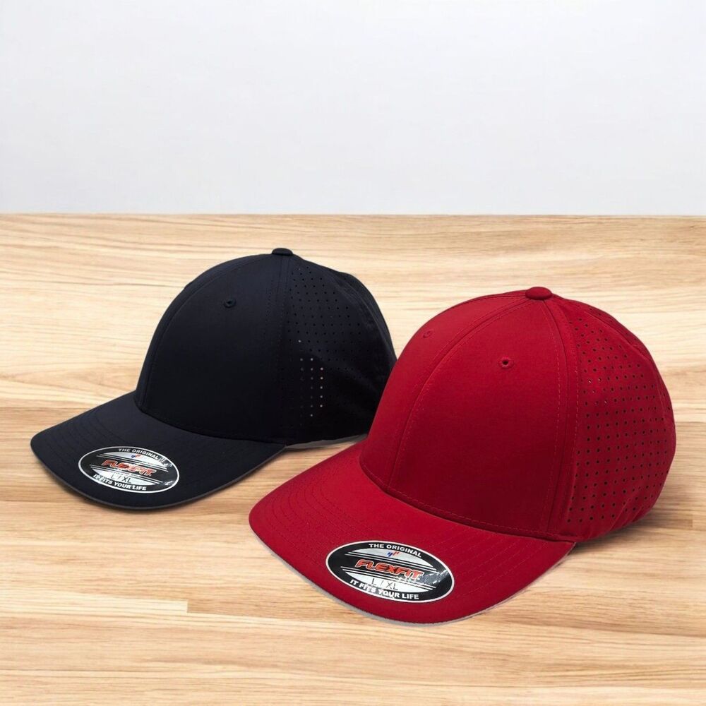 Flexfit Performance Sports Stretch Cap Baseball Golf Hats Size L/XL (NAVY & RED)